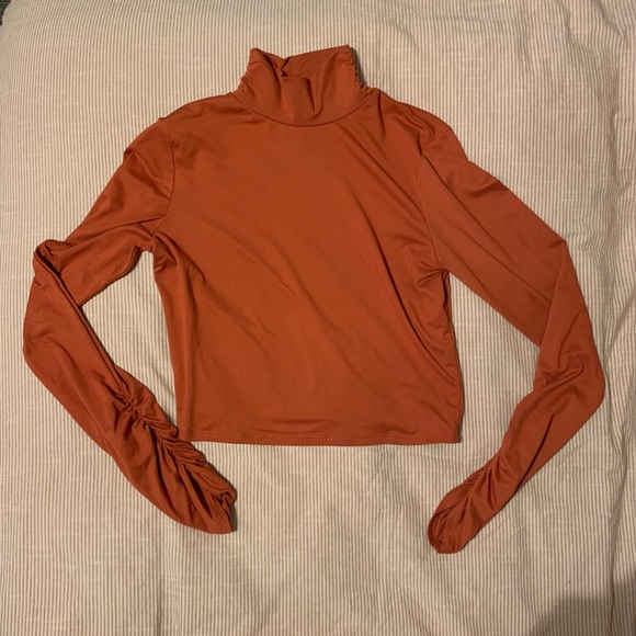 Burnt Orange, long sleeve turtleneck crop top - Picture 2 of 3
